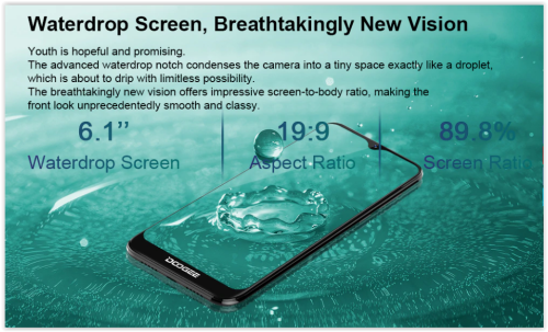 DOOGEE Y8 Smartphone 3GBRAM 16GBROM Android 9.0 6.1inch 19:9 Waterdrop LTPS Screen 3400mAh