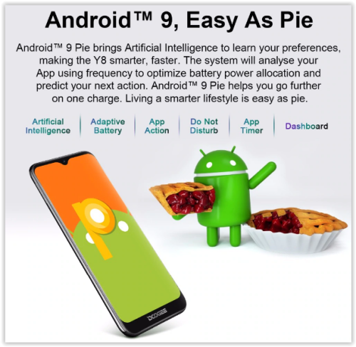 DOOGEE Y8 Smartphone 3GBRAM 16GBROM Android 9.0 6.1inch 19:9 Waterdrop LTPS Screen 3400mAh