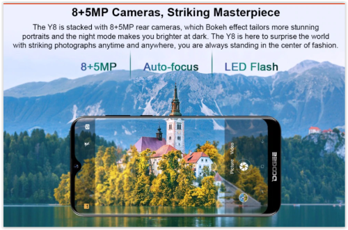 DOOGEE Y8 Smartphone 3GBRAM 16GBROM Android 9.0 6.1inch 19:9 Waterdrop LTPS Screen 3400mAh