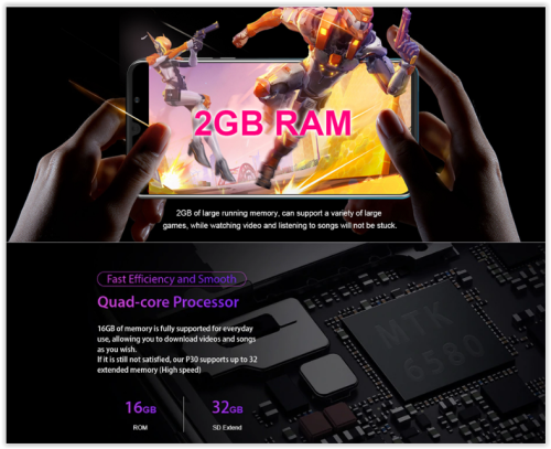 GODY P30 3G Smartphone 6" Android 9.0 2GB RAM 16GB ROM Quad Core DualSim 5MP Camera 2800mAh GPS WiFi