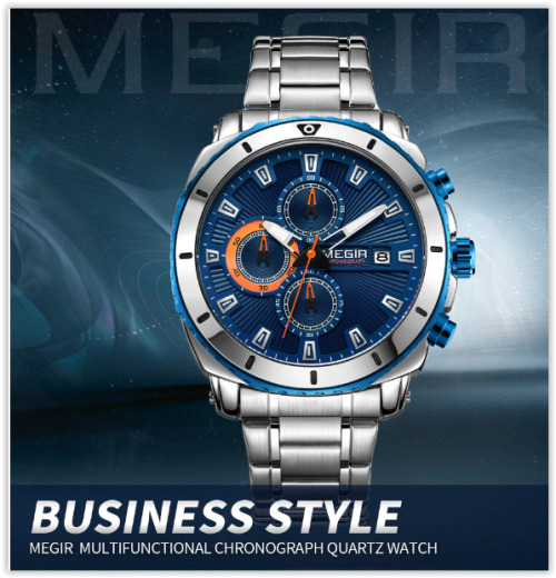 MEGIR Chronograph Quartz Men Watch Luxury Brand Stainless Steel Business Wrist Watches Men  MAD R450