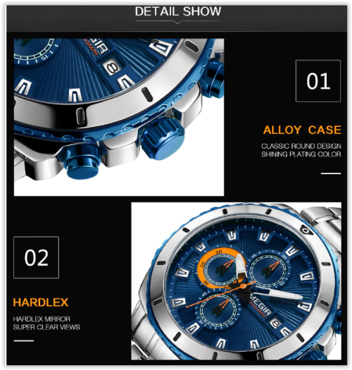 MEGIR Chronograph Quartz Men Watch Luxury Brand Stainless Steel Business Wrist Watches Men  MAD R450