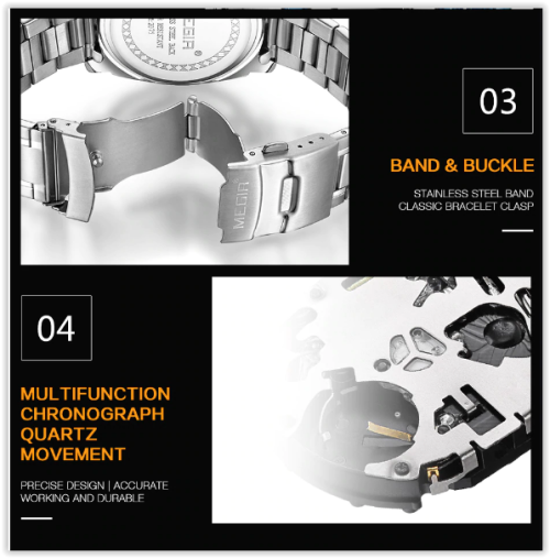 MEGIR Chronograph Quartz Men Watch Luxury Brand Stainless Steel Business Wrist Watches Men  MAD R450