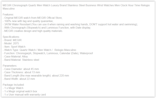 MEGIR Chronograph Quartz Men Watch Luxury Brand Stainless Steel Business Wrist Watches Men  MAD R450