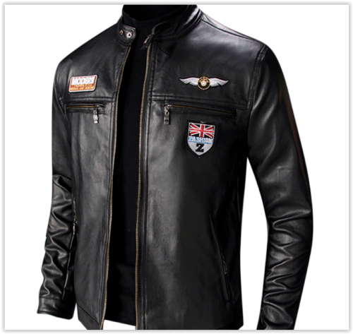 Men Faux Leather Jacket Winter Autumn Motorcycle Black MAD R599