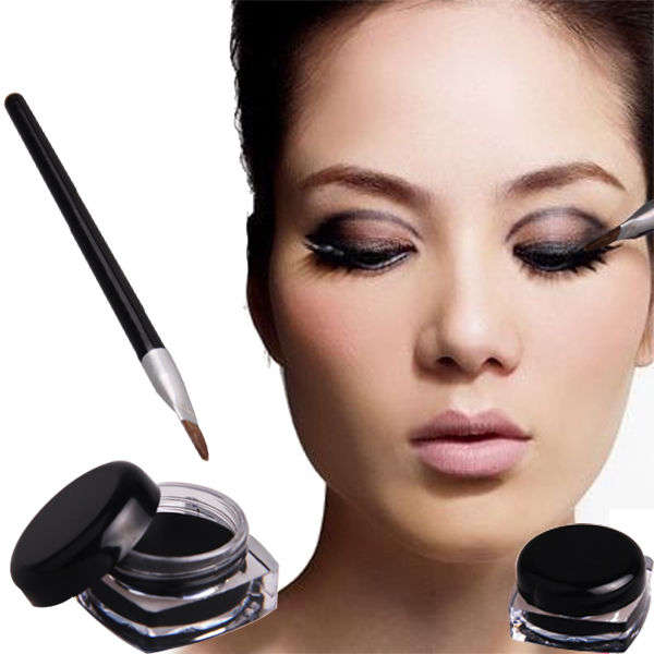 Waterproof Black Eye Liner Eyeliner Gel Cream Makeup Cosmetic + Brush One Set