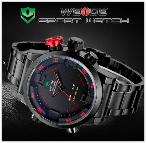 Male Military Sports Quartz Watch 3AMT Water Resistant Double Movts Analog Digital  Hidden LED Alarm
