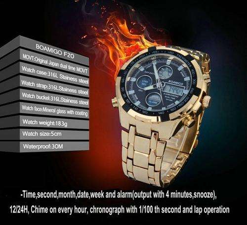 BOAMIGO Watch Full Steel Men Military Sports Luxury Analog Digital