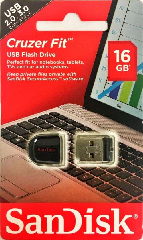 16GB USB 2.0/3.0 SanDisk Cruzer Fit Flash Drive