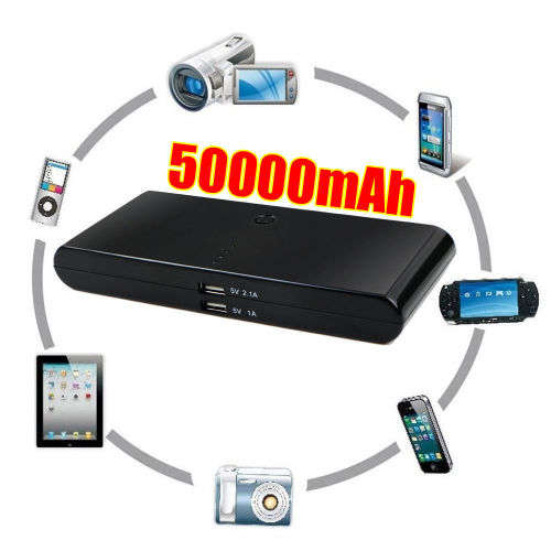 50000mAh Universal Backup 2 USB Battery Power Bank External Battery Pack Charger