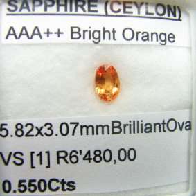 .55CTS SONGEA ORANGE SAPPHIRE R6'480.00 VALUE