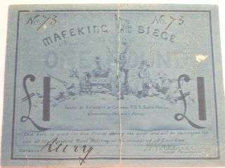 Siege of Mafeking - 1 Pound note - Only 638 printed!!! This is nr. 73