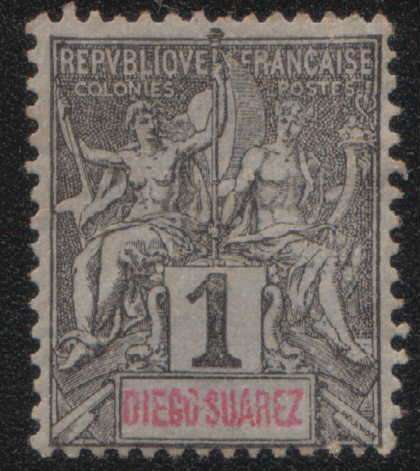 French Colonies -Diego Suarez 1892 1c brown on blue. Mint.  As description and images