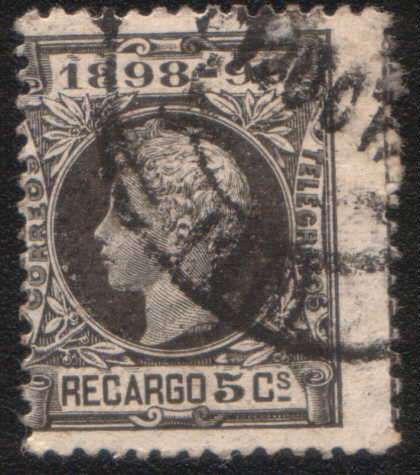 Spain - 1898 War Tax - 5c black.  Used, paper on back.  As description images.