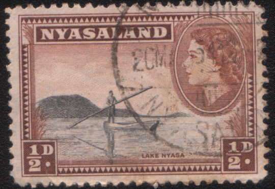 Nyasaland - 1953 - 1/2d black and brown.  Used.  As description images.