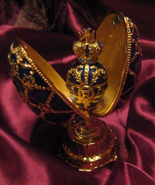 Blue Faberge Egg Crystals Jewellery Trinket Box