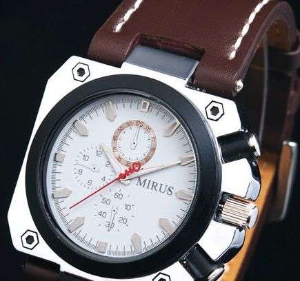 MIRUS Brown Genuine Leather Mens Curve Quartz Watch