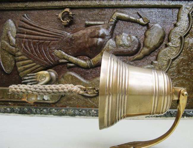REDUCED DRASTICALLY ON OPENING(LARGE) SOLID BRASS SWAN NECK SHIP BELL