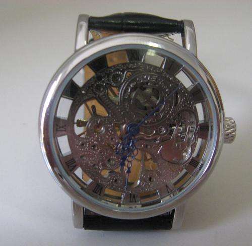 REDUCED BY R330-00 OPEN  Silver Steel Hollow Rome Skeleton Mechanical Mens Watch