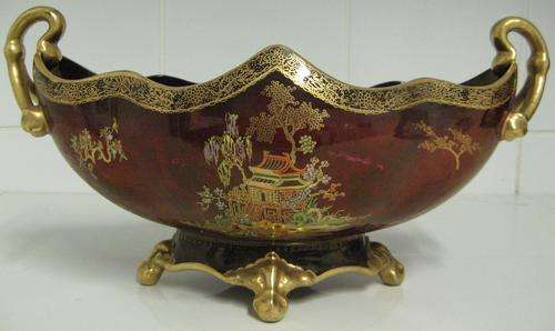 RARE CARLTONWARE ROUGE ROYALE TWIN HANDLED FOOTED GONDOLA VASE