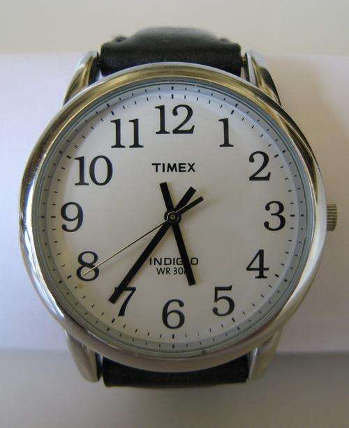 MENS STAINLESS STEEL AND LEATHER INDIGLO WRIST WATCH