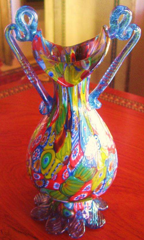 VINTAGE MURANO GLASS ITALY MILLEFIORI MOSAIC VASE