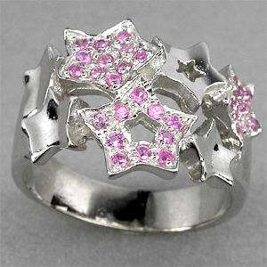 GENUINE TOP SWEET PINK SAPPHIRE 925 SILVER STAR RING