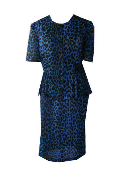 Vintage Blue and Black Leaopard Dress