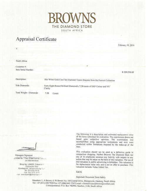 7.28 Carats DEF Colour (VS Clarity) in 18 CT White Gold Tennis Bracelet