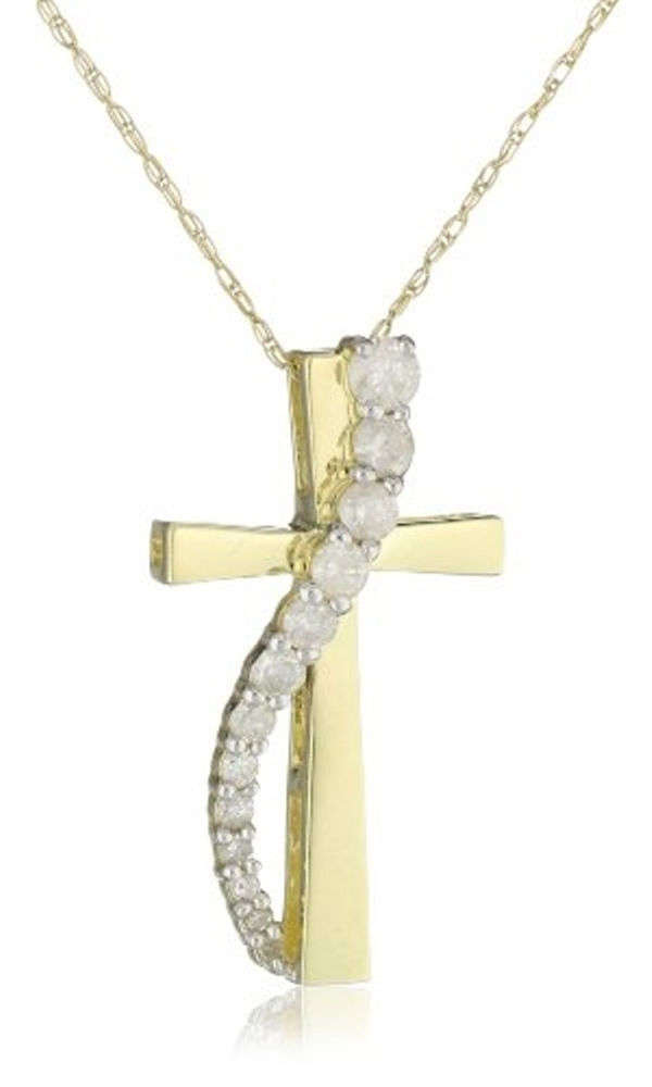 Certified 0.25Cts Cross Diamond Pendant 10K Gold I-3/ H Color at Wholesale Price