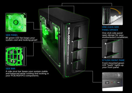 Smilodon Raidmax Gaming PC***GREEN LED's***