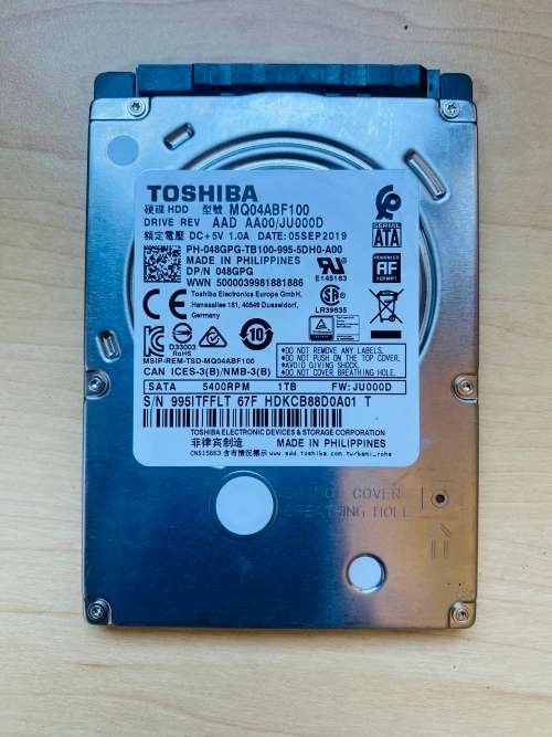 TOSHIBA 1TB/1000GB 5400RPM SATA 7MM 2.5 HARD DRIVE 128MB, 6 GBIT/S. 100% HEALTH