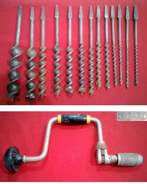 FULL SET OF 13 WILLIAM MARPLES REDGWOOD AUGER BITS + STANLEY HAND DRILL -PLEASE SEE DESC 4 MORE INFO