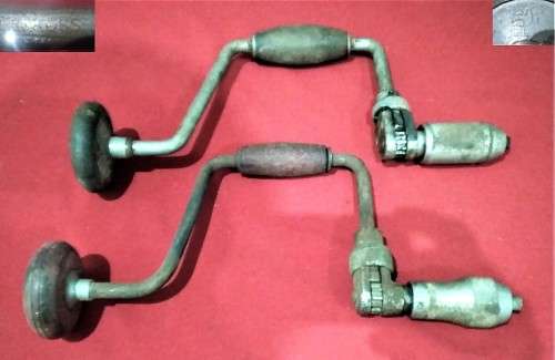 2 HAND BRACE DRILLS - WORKING 10in & 12in - MAKERS MARKS - Read Desc & See Pictures