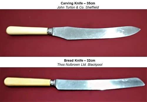 JOHN TURTON & CO CARVING KNIFE + THOS NUTBROWN LTD BREADKNIFE-  PICTURES ARE PART OF THE DESCRIPTION