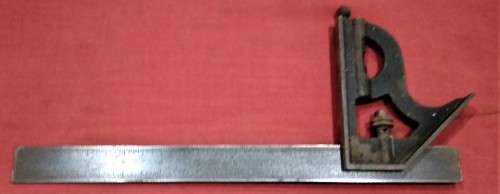 VINTAGE ENGINEERS COMBINATION SQUARE & PROTRECTOR - LIGHT MARKINGS - Please see pictures & read desc