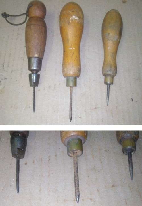 3 VINTAGE TOOLS - WOODEN HANDLE- Please C Pics N Description