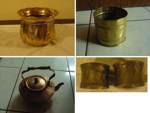 Brass KETTLE, Vase and napkin rings - see pics