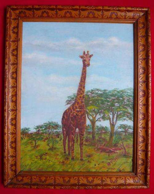 Painting of a Giraffe by H Fritchan - 40x30 cm - see pics