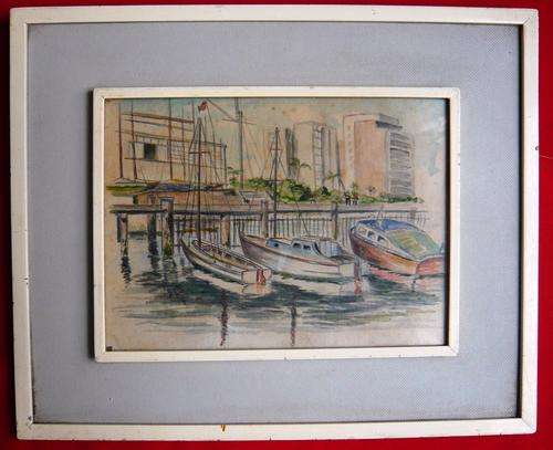 Painting of Durban Harbour in Color pencil - frame 40x30 - Pic 25x20cm see pics