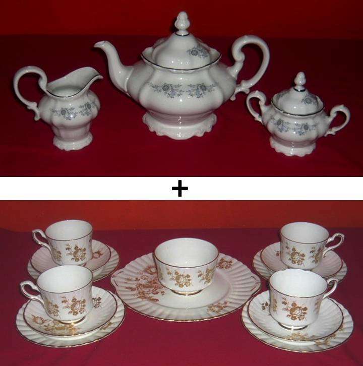 VINTAGE TEAPOT SET + ROYAL STAFFORD TRIOS (makers marks incl in Desc) ||| READ & SEE DESC