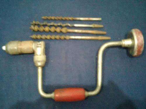 3 JAMESWAN AUGER BITS & VINTAGE HAND DRILL -: PICTURES ARE PART OF THE DESC OF THE ITEM