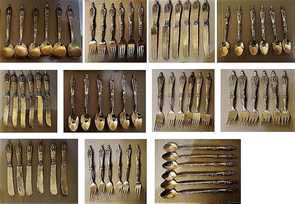 Brass - 66 Piece Bronze Cutlery Set - Thai 3 Sided Elephant Head Emblem ...