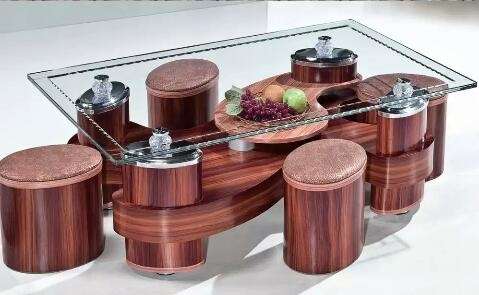 Coffee Tables (Tempered Glass with two stools)