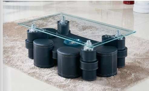 Coffee tables (tempered glass with side stools)