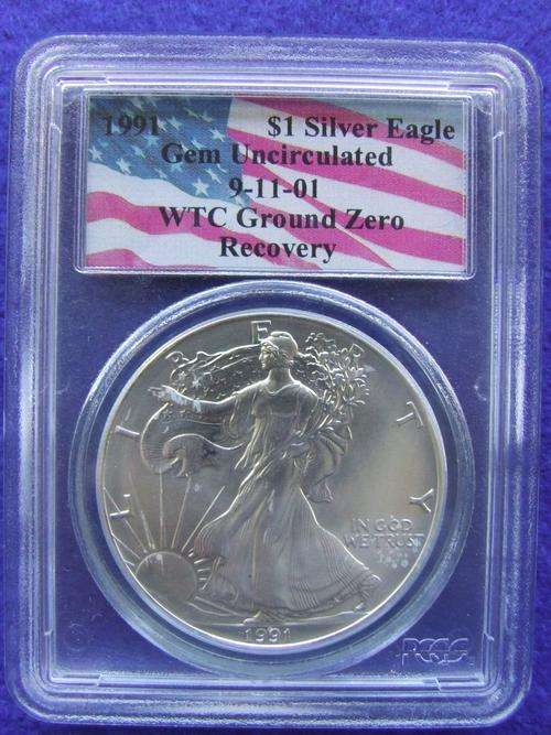 AMERICAN SILVER EAGLE THAT WAS IN THE WORLD TRADE CENTER ON 9/11  WHEN  TERROR STRUCK.