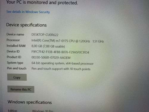 HP Elite X2 notebook, Intel M7 Vpro, 8gb Ram Touchscreen, 256gb nvme, LTE, Removable keyboard