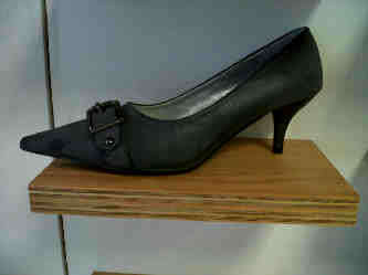 PLS104952GR - ELEGANT POINTY COURT MEDIUM HEEL - GREY WITH BUCKLE STRAP DETAIL