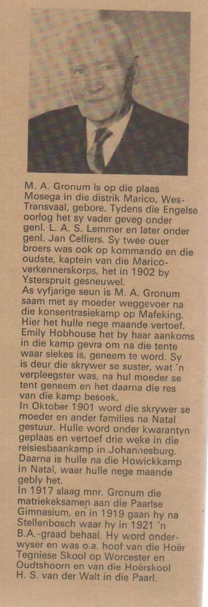 DIE ENGELSE OORLOG 1899 - 1902 - M A GRONUM (1 STE DRUK 1972)