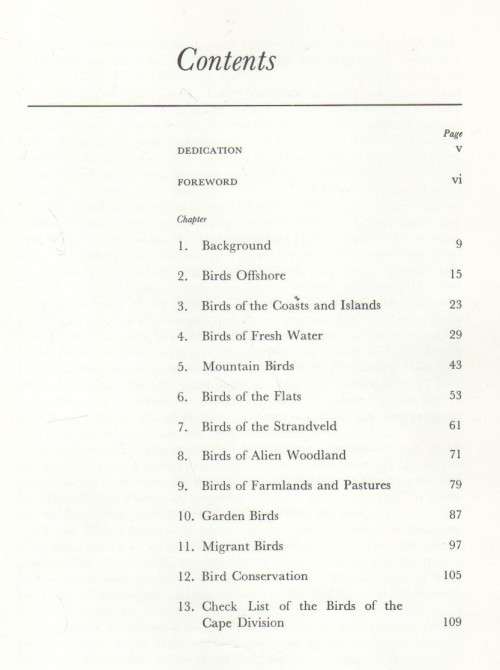 SOME BIRDS OF THE CAPE - J M WINTERBOTTOM AND C J UYS (1969)